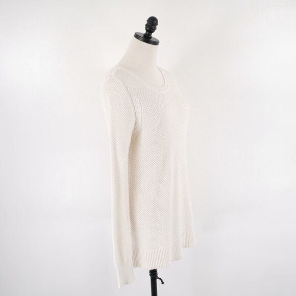 Ann Taylor Loft Cream Cableknit Scoop Neck Sweater Medium Cotton Wool - Picture 6 of 8